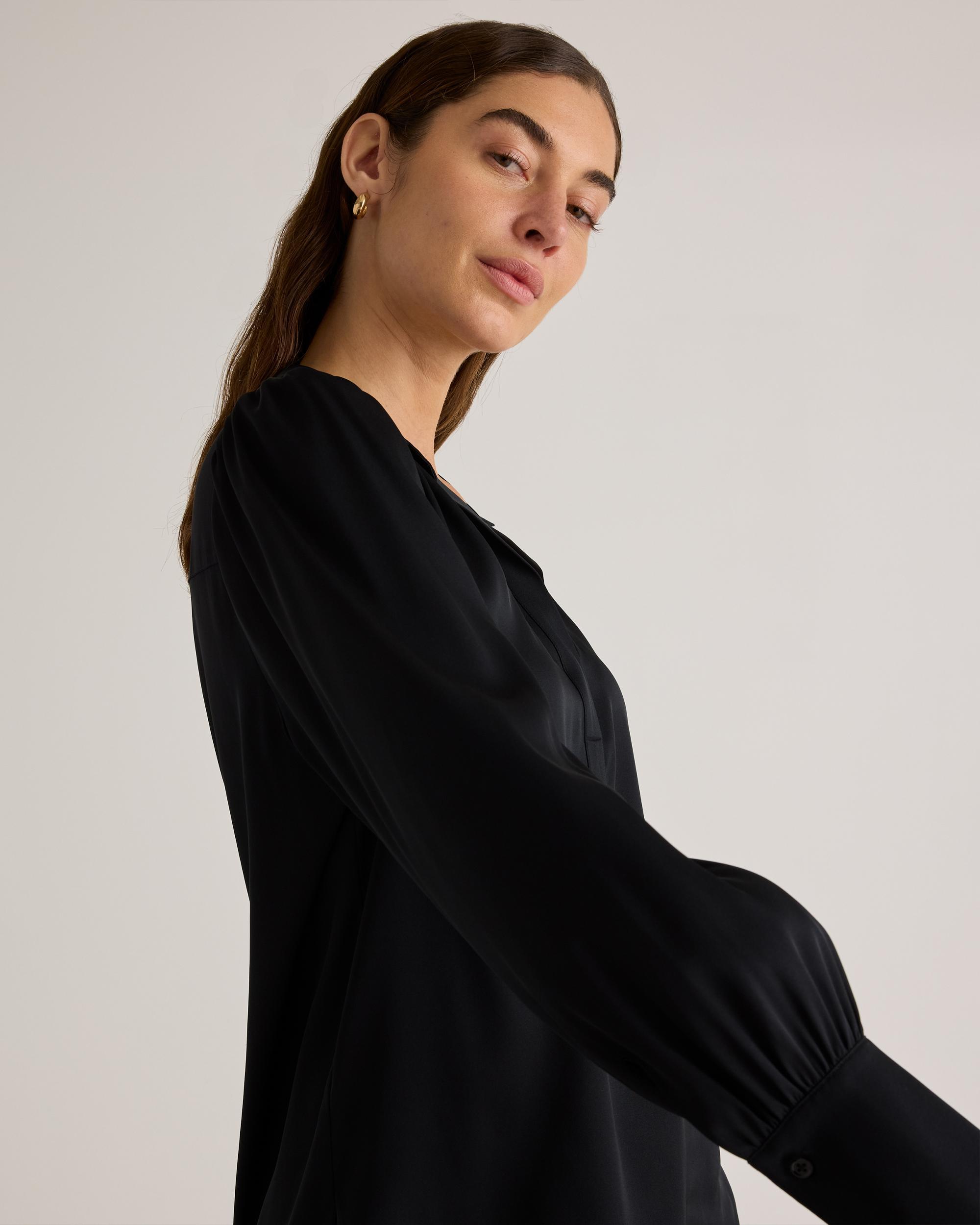 Quince | Women's Washable Stretch Silk Split Neck Blouse Size XS, Mulberry Silk Product Image