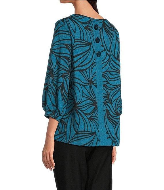 Ali Miles Brushed Knit Stripe Round Neck 3/4 Cuff Sleeve Tunic Product Image
