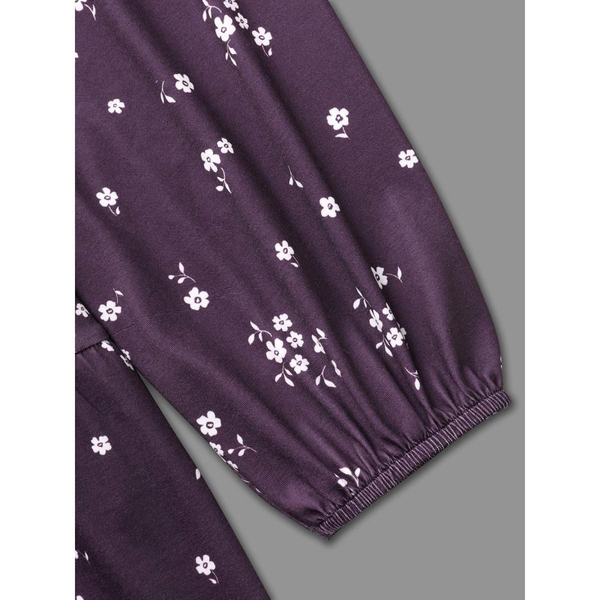 Plus Size Ditsy Floral Gathered Ruffle Hem T-shirt Eggplant Women Casual Gathered Natural Flowers Round Neck Loose Everyday T-shirts BloomChic 26/4X Product Image