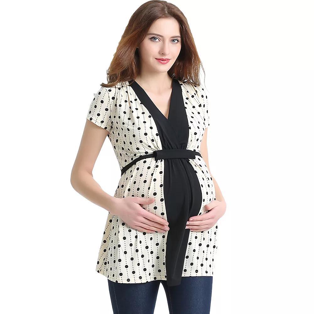 Maternity Pokkori Polka-Dot Nursing Top, Women's, Size: Medium-Mat, Beige Product Image