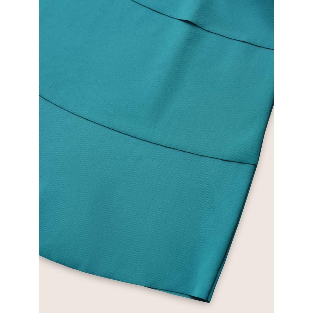 Plus Size Knotted Front Ruffle Tiered Tankini Top Women's Swimwear Turquoise Beach Ruffles High stretch Bodycon V-neck Curve Swim Tops BloomChic 30/6X Product Image
