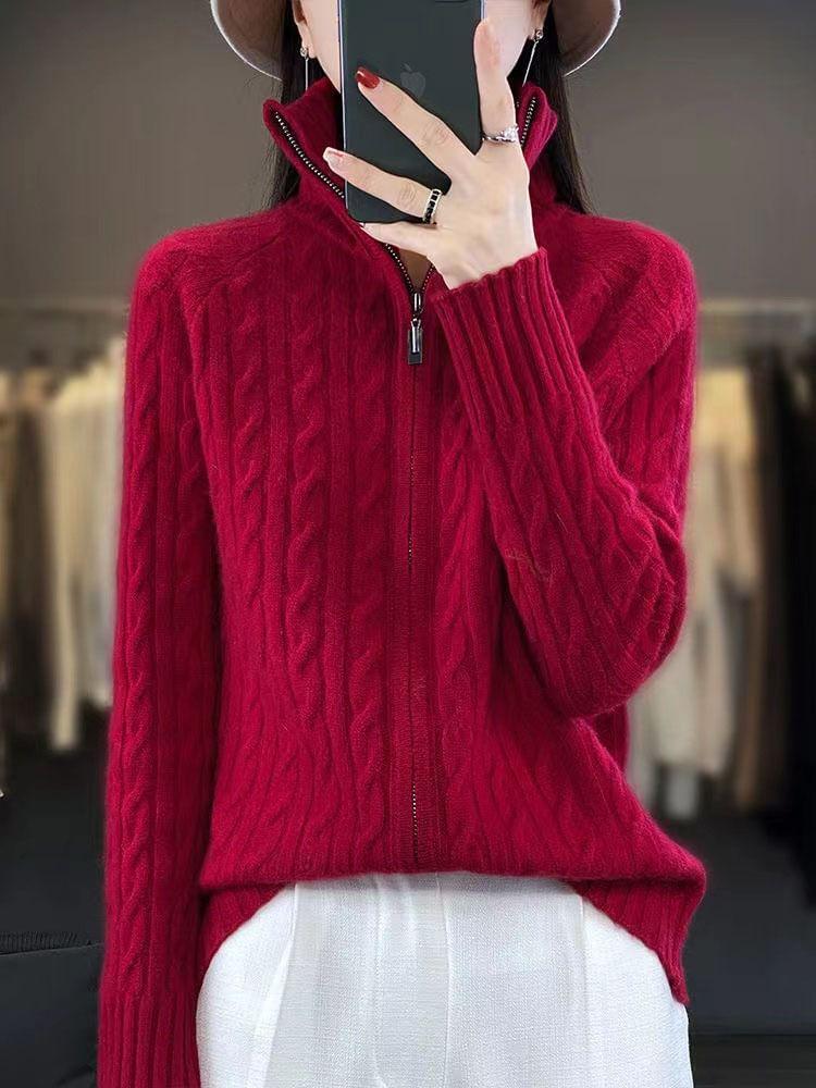 Turtleneck Cable Knit Zip Cardigan Product Image