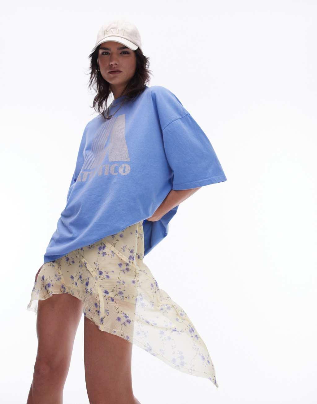 Topshop sheer ditsy floral seamed asymmetric skirt in buttermilk Product Image