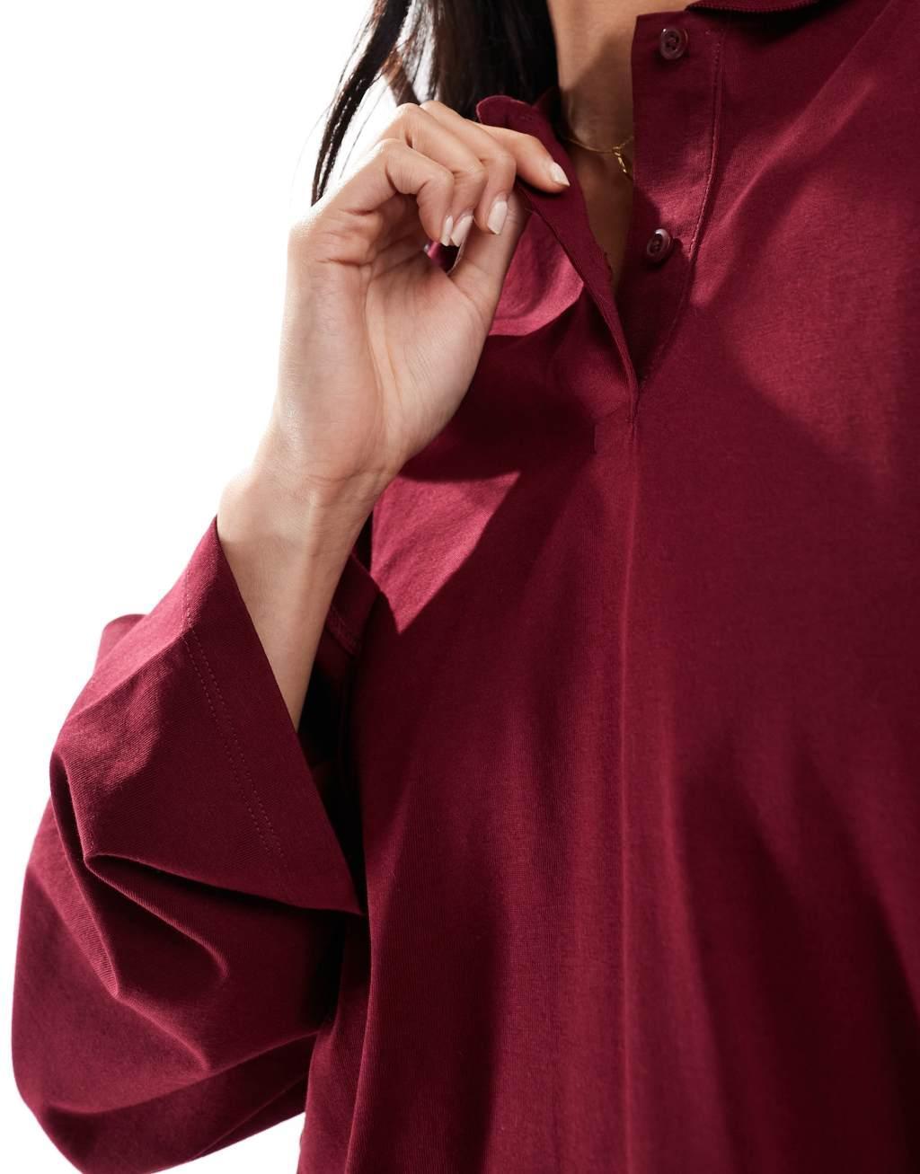 JJXX long sleeve polo in burgundy Product Image