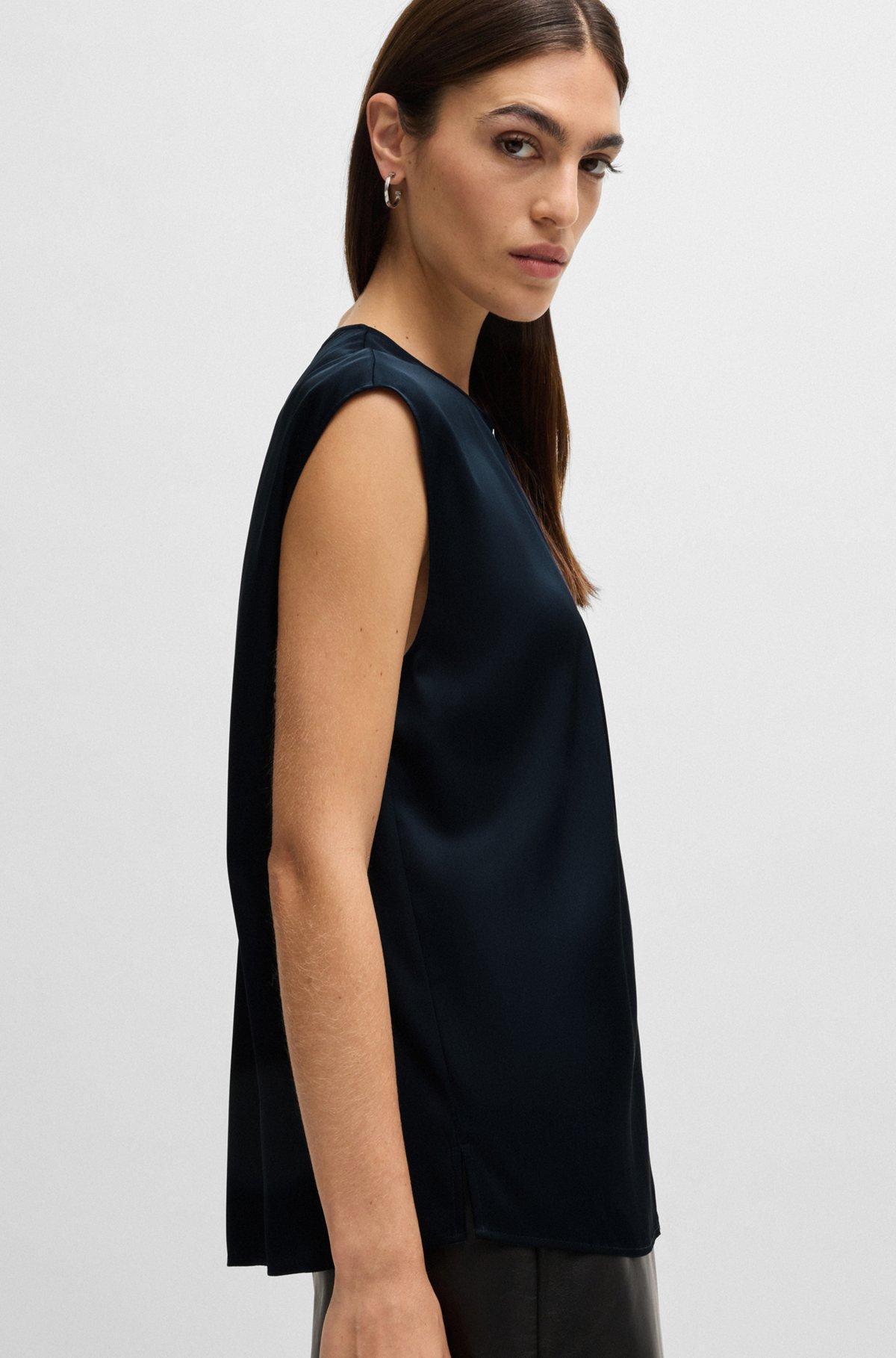 Fitted sleeveless blouse in stretch silk with concealed placket Product Image