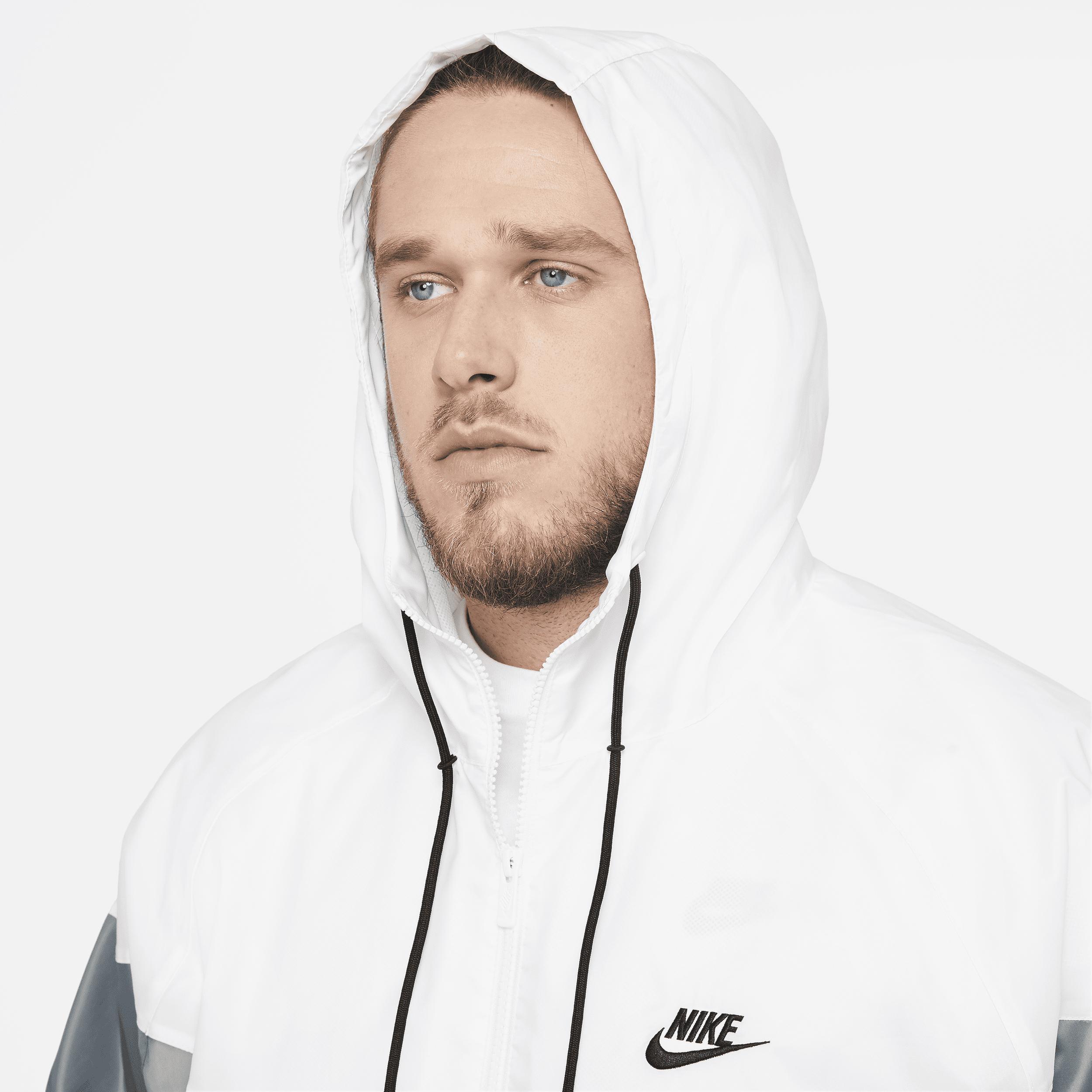 Nike Mens Sportswear Windrunner Woven Hooded Jacket in Smoke Grey/White/Smoke Grey Product Image