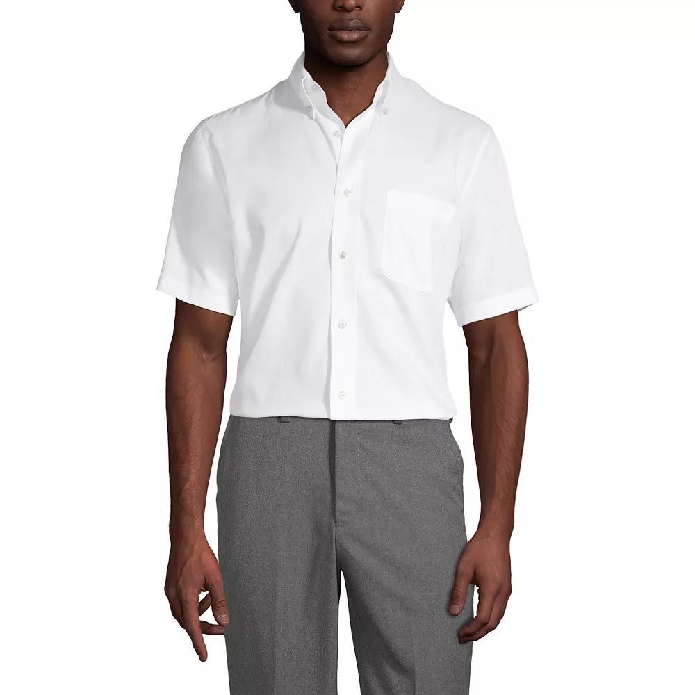 Men's Lands' End School Uniform Short Sleeve No-Iron Pinpoint Dress Shirt, Size: XL, White Product Image