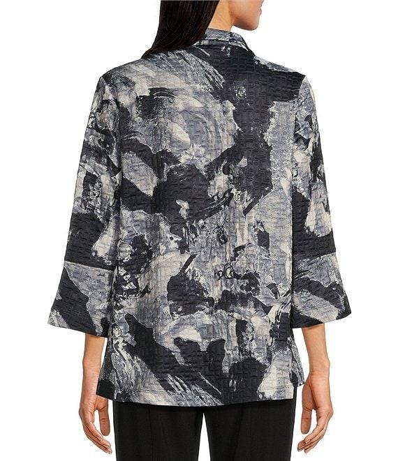 Ali Miles Woven Abstract Print Wire Collar Long Sleeve Button-Front Jacket Product Image