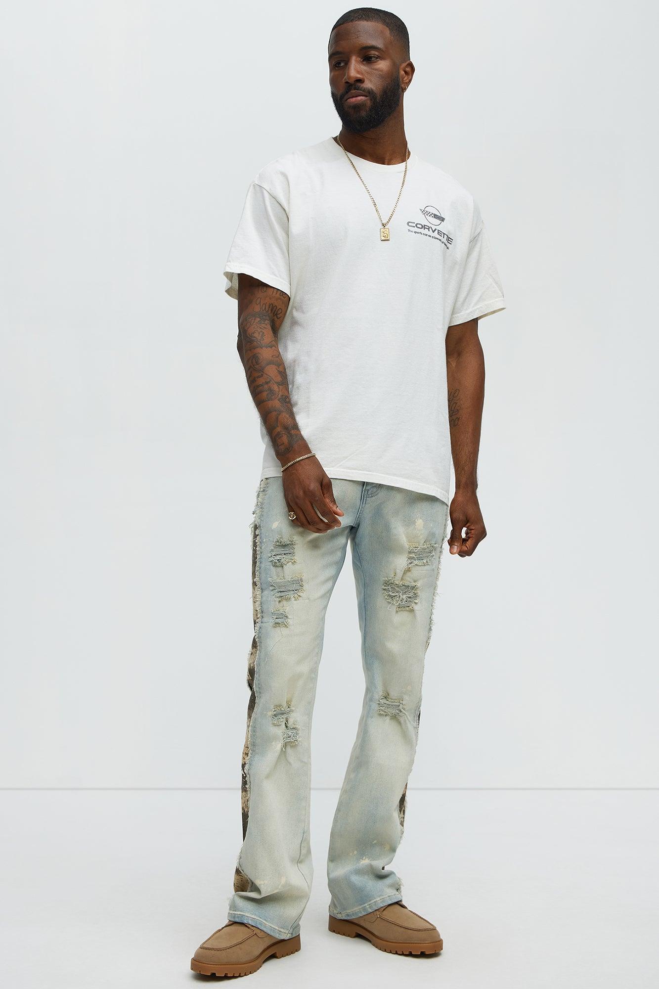 Cover Me Camo Ripped Stacked Skinny Flare Jeans - Light Wash Male Product Image