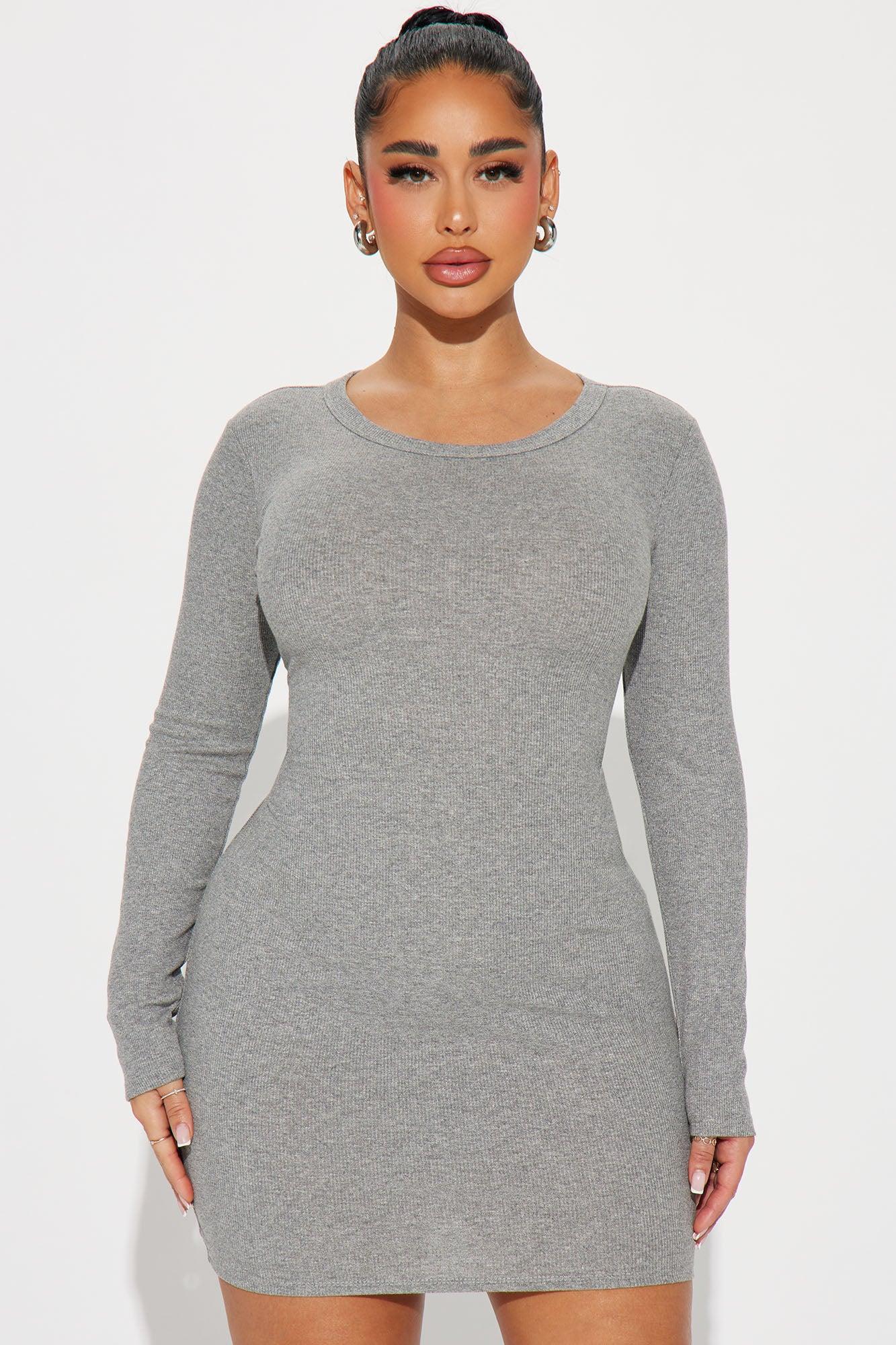 Rhiannon Ribbed Mini Dress - Grey Product Image