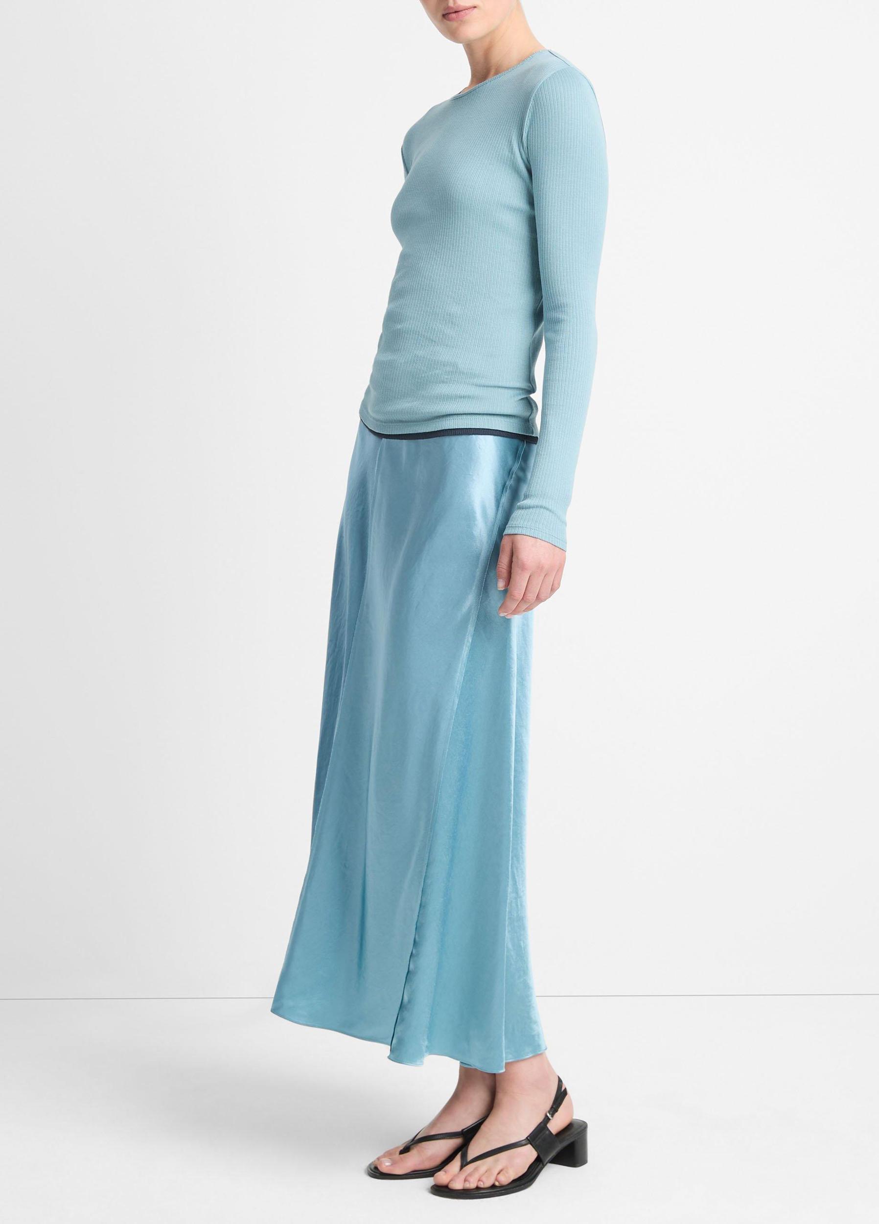 Womens Satin Raw-Edge Paneled Slip Skirt, Jade Sea, Size 2 Vince Product Image
