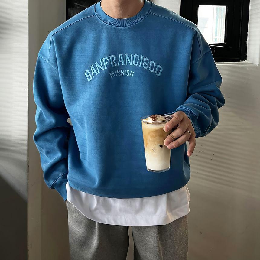 Crew Neck Lettering Embroidered Sweatshirt Product Image