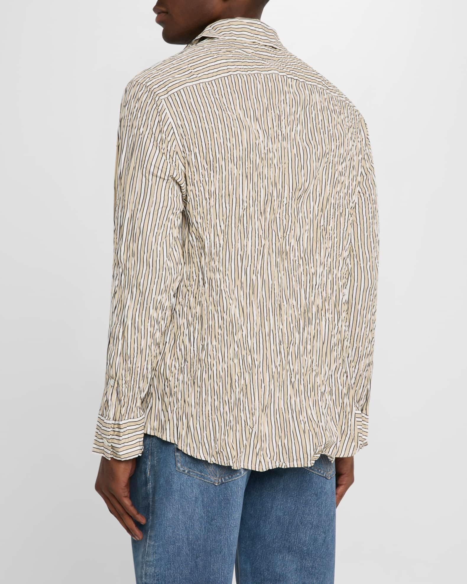Mens Tricolor Stripe Crinkled Sport Shirt Product Image