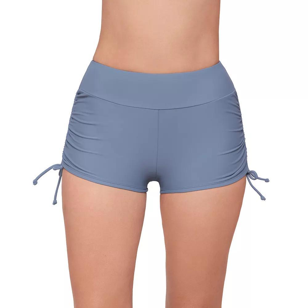 Women's ECO BEACH Side-Ruched Swim Shorts, Size: Small, Grey Product Image