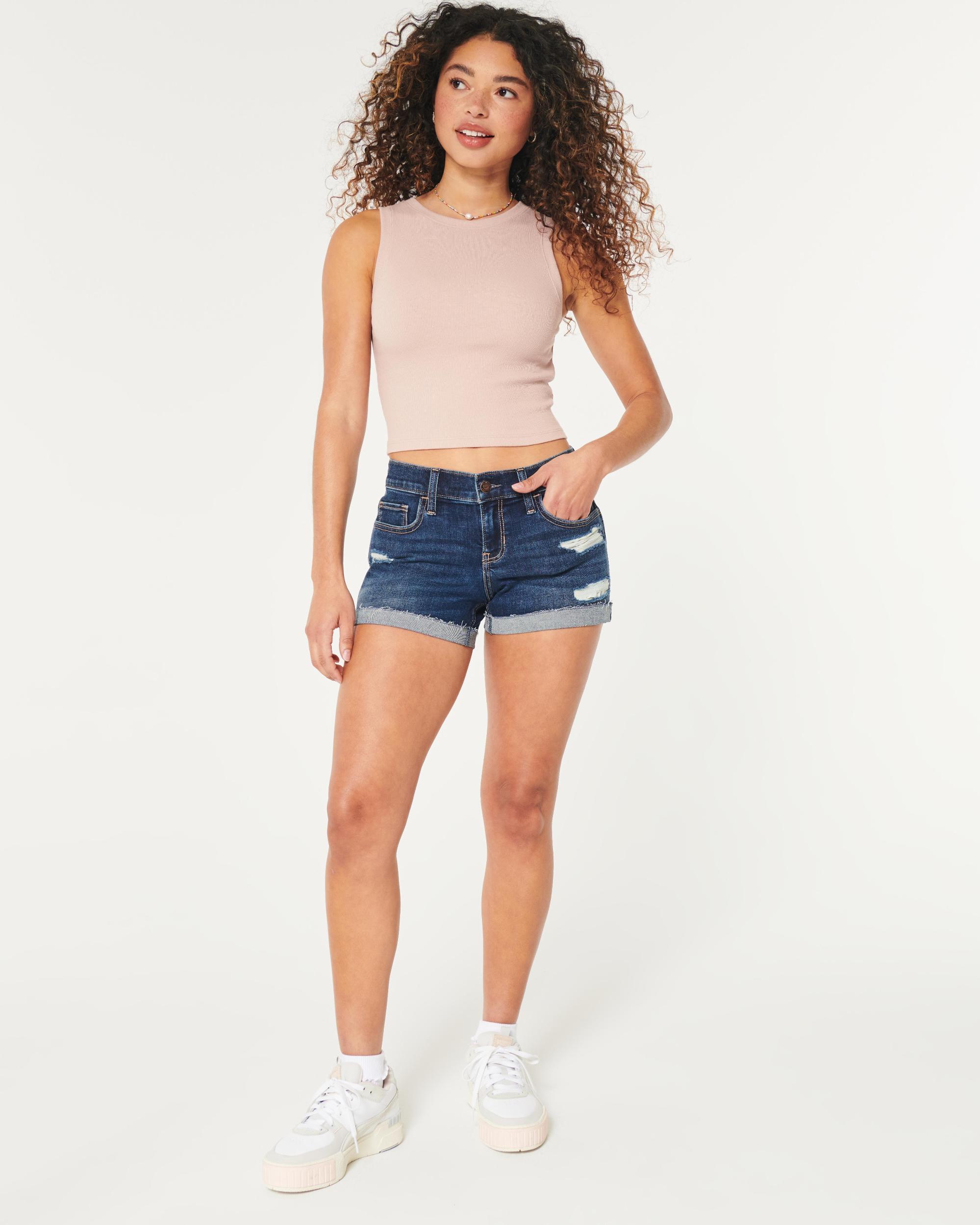 Low-Rise Distressed Light Wash Denim Shorts Product Image