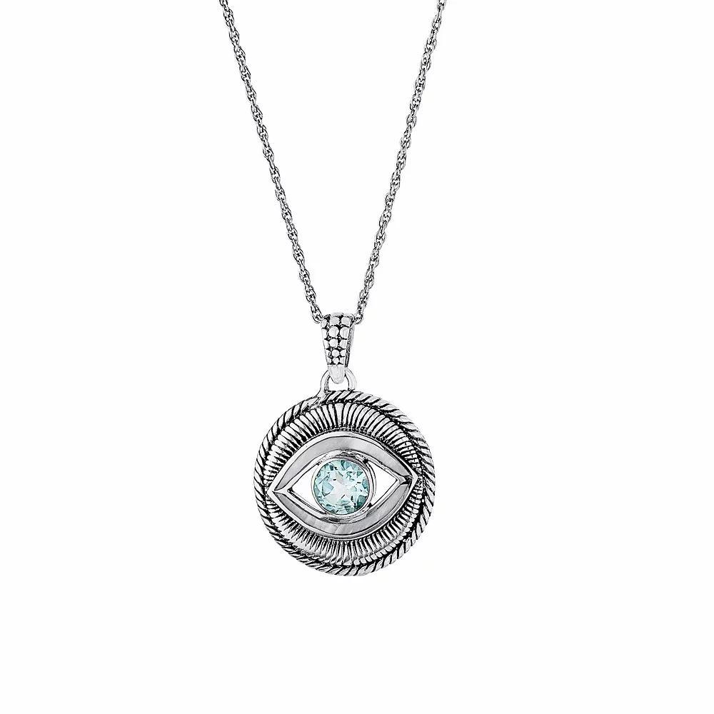 Athra NJ Inc Sterling Silver Blue Topaz Guardian Eye Pendant Necklace, Women's, Size: 18" Product Image