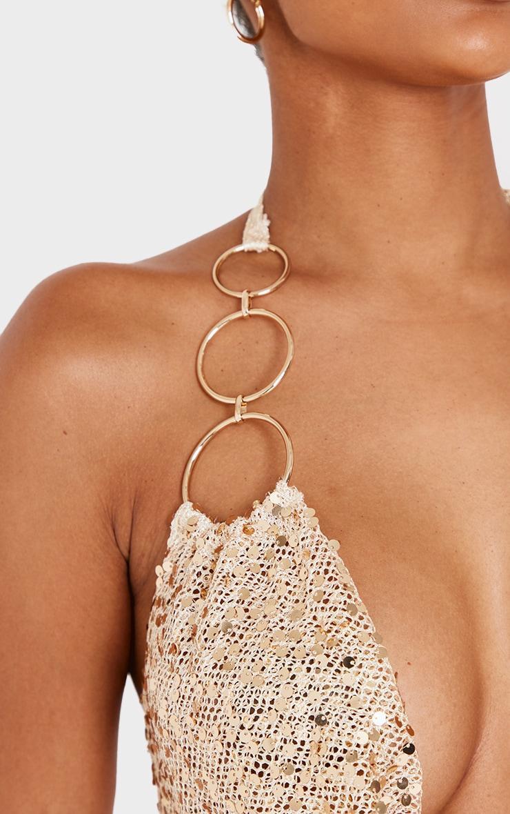 Shape Gold Sequin Ring Detail Cowl Neck Top Product Image