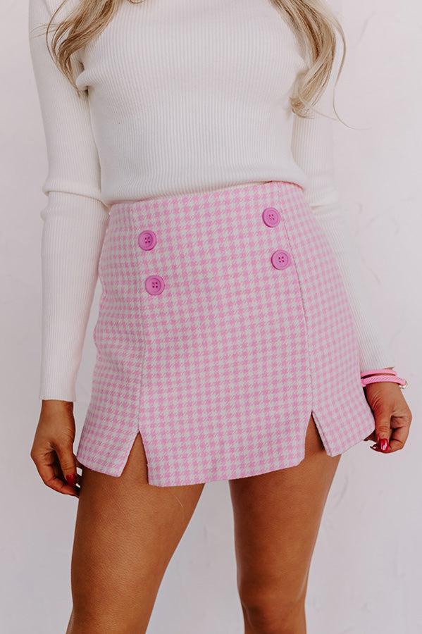 Chill On The Horizon Houndstooth Skort In Pink Product Image
