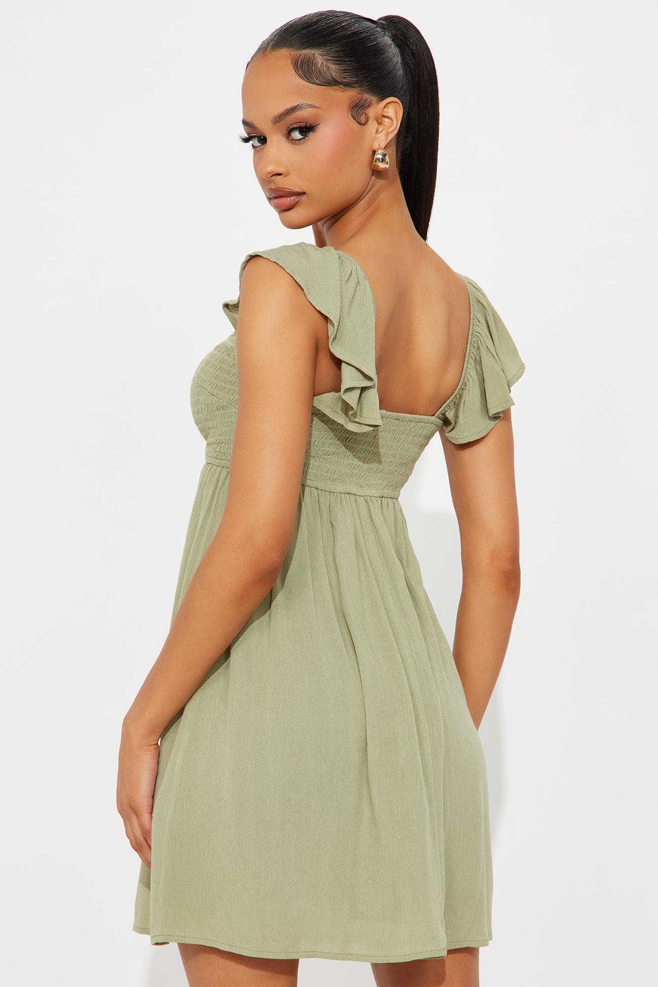 Saylor Smocked Mini Dress - Olive Product Image