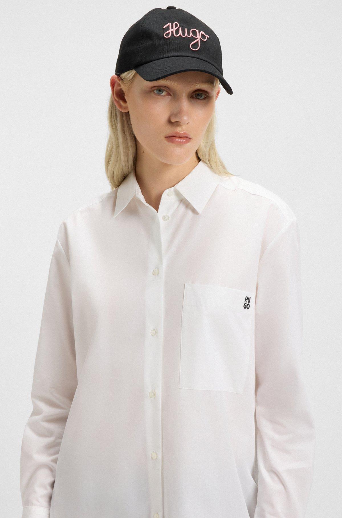 HUGO - Oversize-fit blouse in cotton canvas with embroidered logo - White Product Image