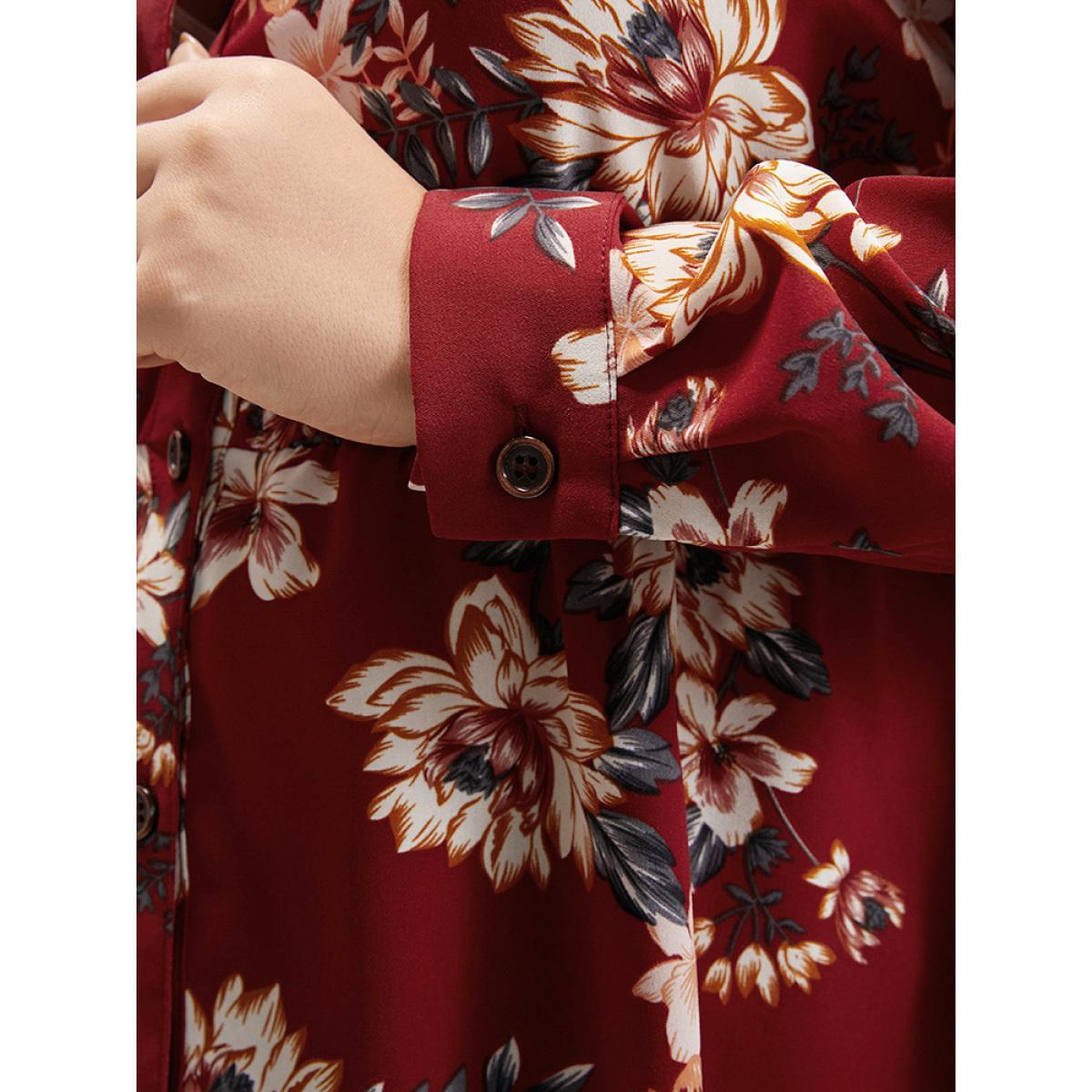 Plus Size Scarlet Floral Print Shirt Collar Button Up Blouse Women Elegant Long Sleeve Shirt collar Dailywear Blouses BloomChic 28/5X Product Image
