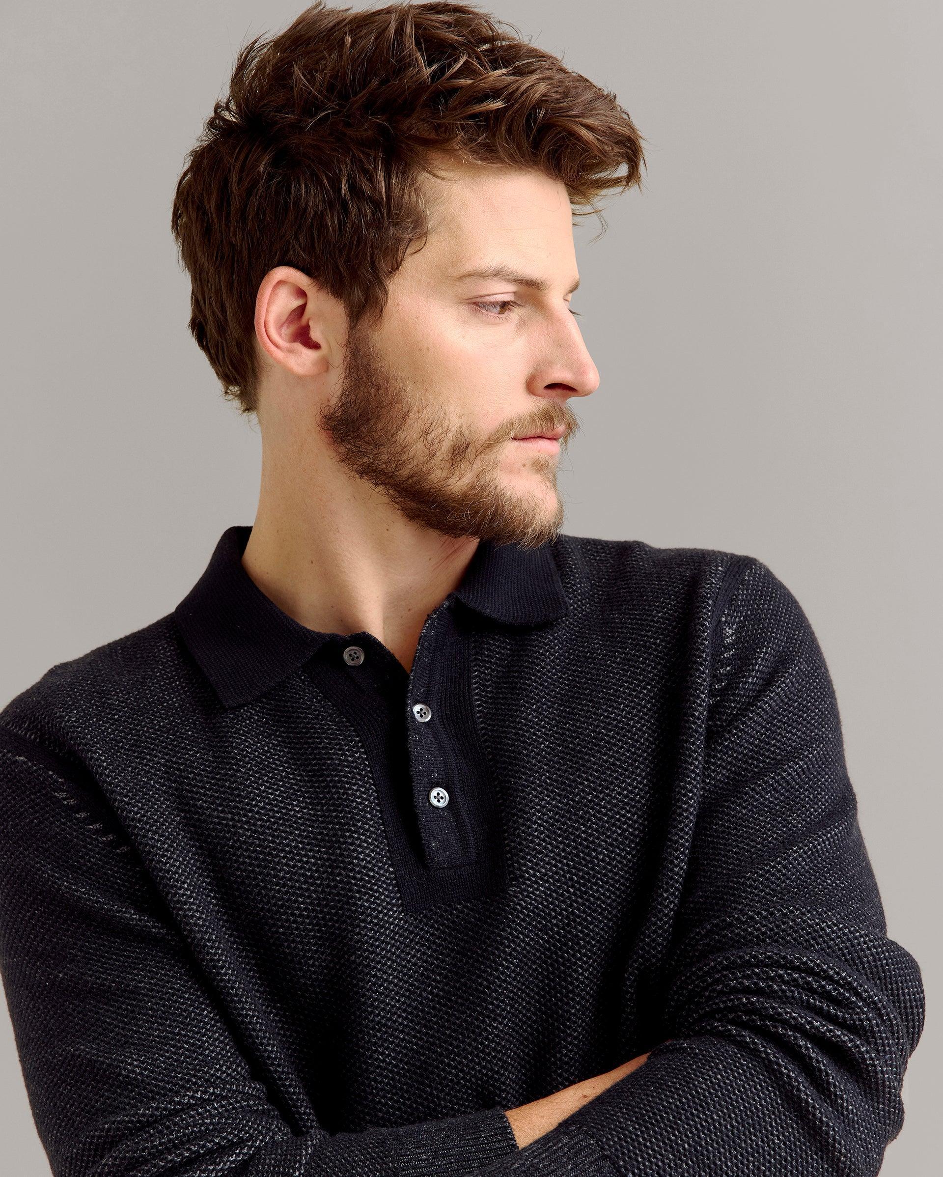 Long Sleeve Geo Float Jacquard Polo -  Product Image