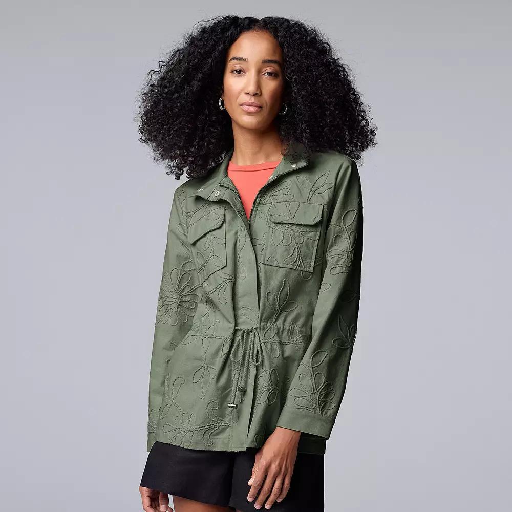 Women's Simply Vera Vera Wang Embroidered Utility Jacket, Size: Large, Army Bottle Product Image
