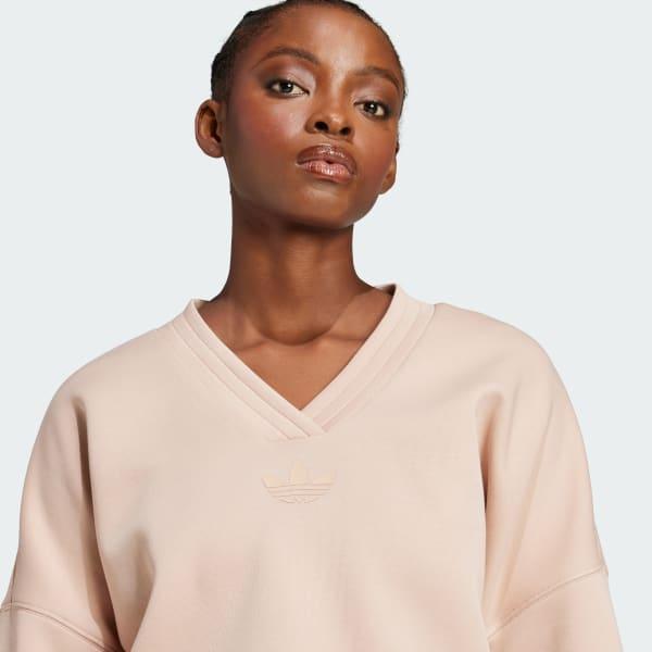 adidas Deep V-Neck Sweatshirt Ash Pearl XL Womens Product Image