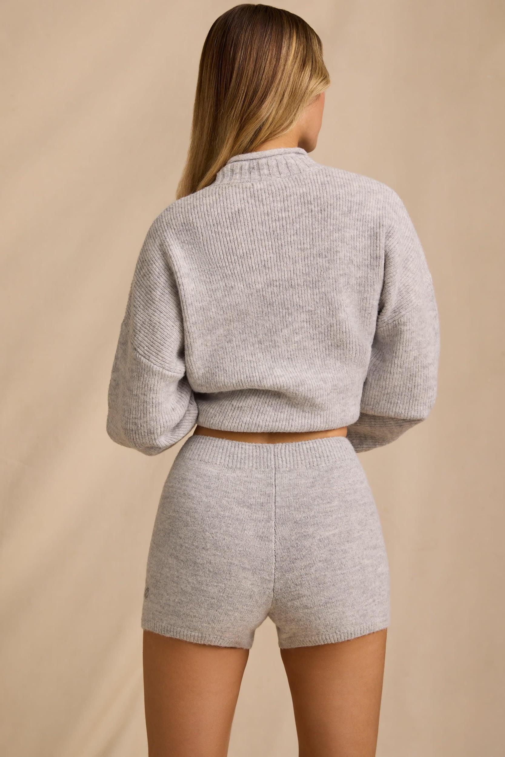 Mid-Rise Knit Mini Shorts in Ice Marl Product Image