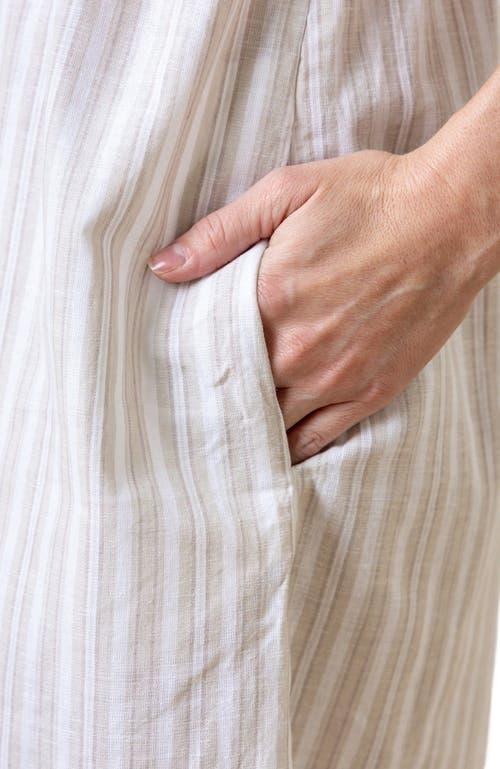 Hope & Henry Women's Sleeveless Bow Shoulder Dress in Stone Stripe Linen at Nordstrom, Size 6 Product Image