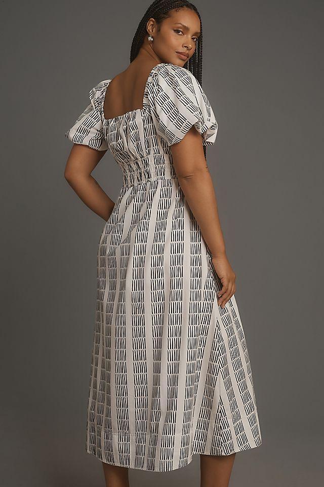 Maeve Puff-Sleeve Square-Neck Smocked Midi Dress Product Image