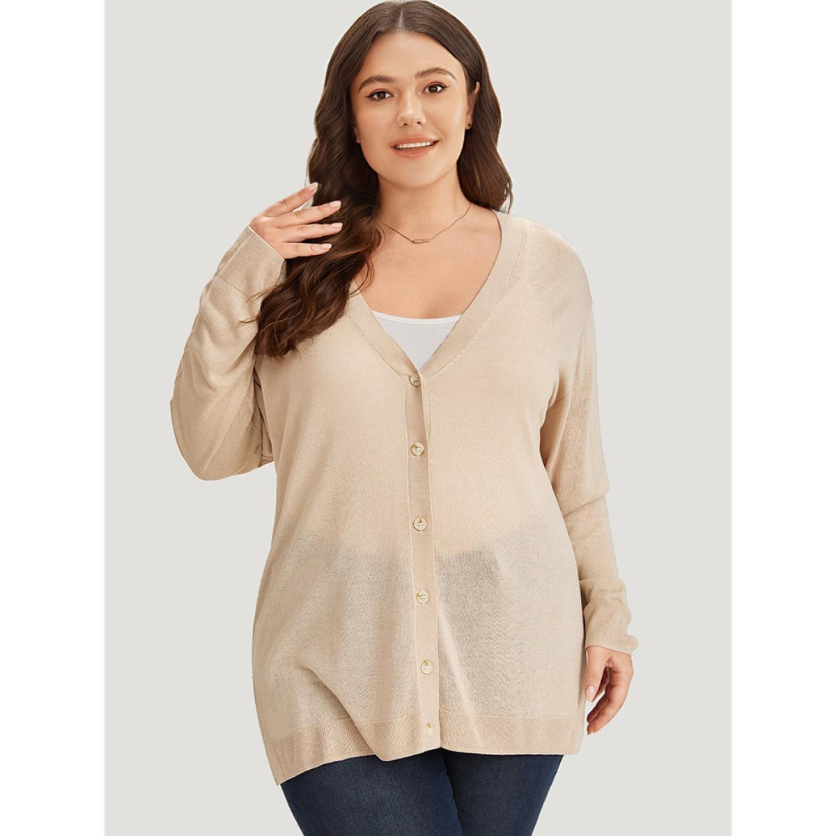 Plus Size Supersoft Essentials Solid Button Through Loose Cardigan Apricot Women Casual Loose Long Sleeve Everyday Cardigans BloomChic 18-20/2X Product Image