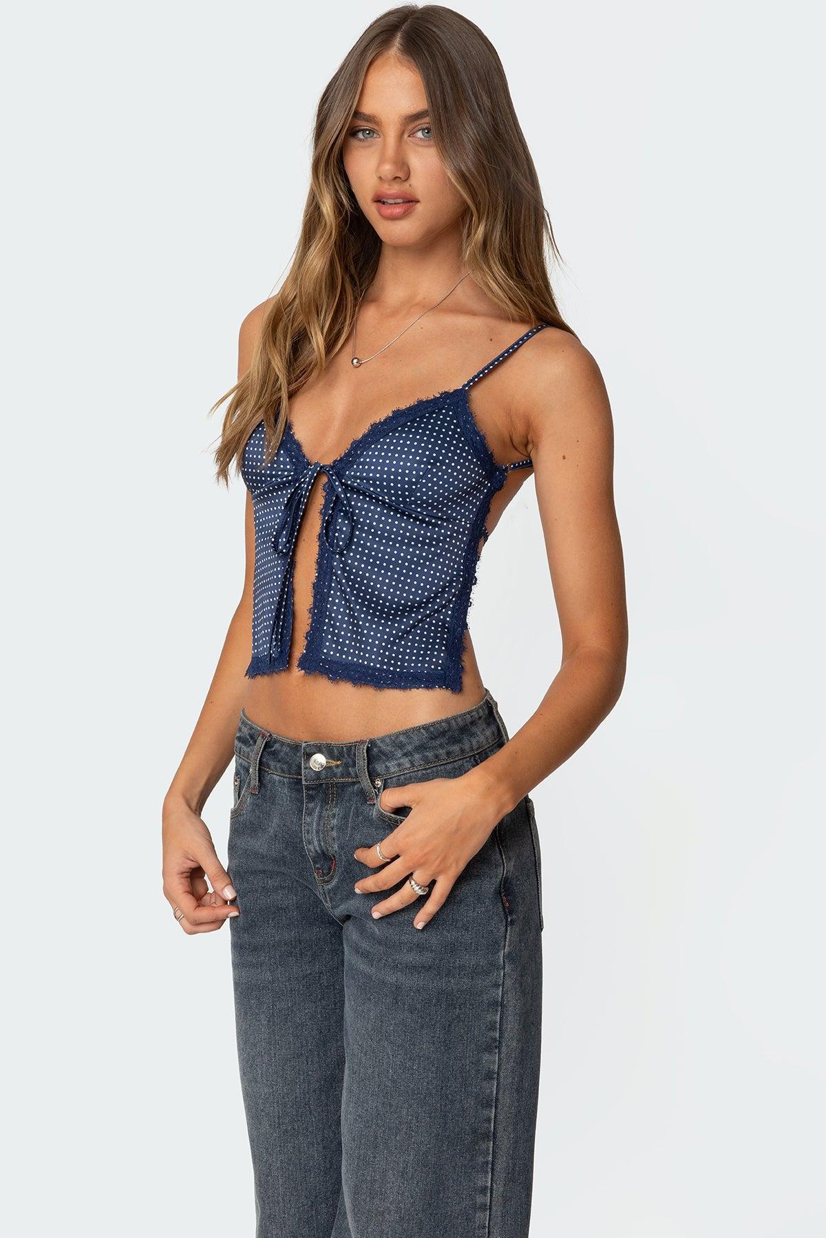 Backless Satin Effect Polka Dot Top Product Image