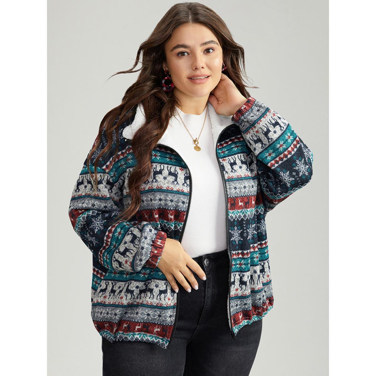 Plus Size Patchwork Contrast Drawstring Zipper Jacket Women Multicolor Elastic cuffs Dailywear Jackets BloomChic 10/M Product Image