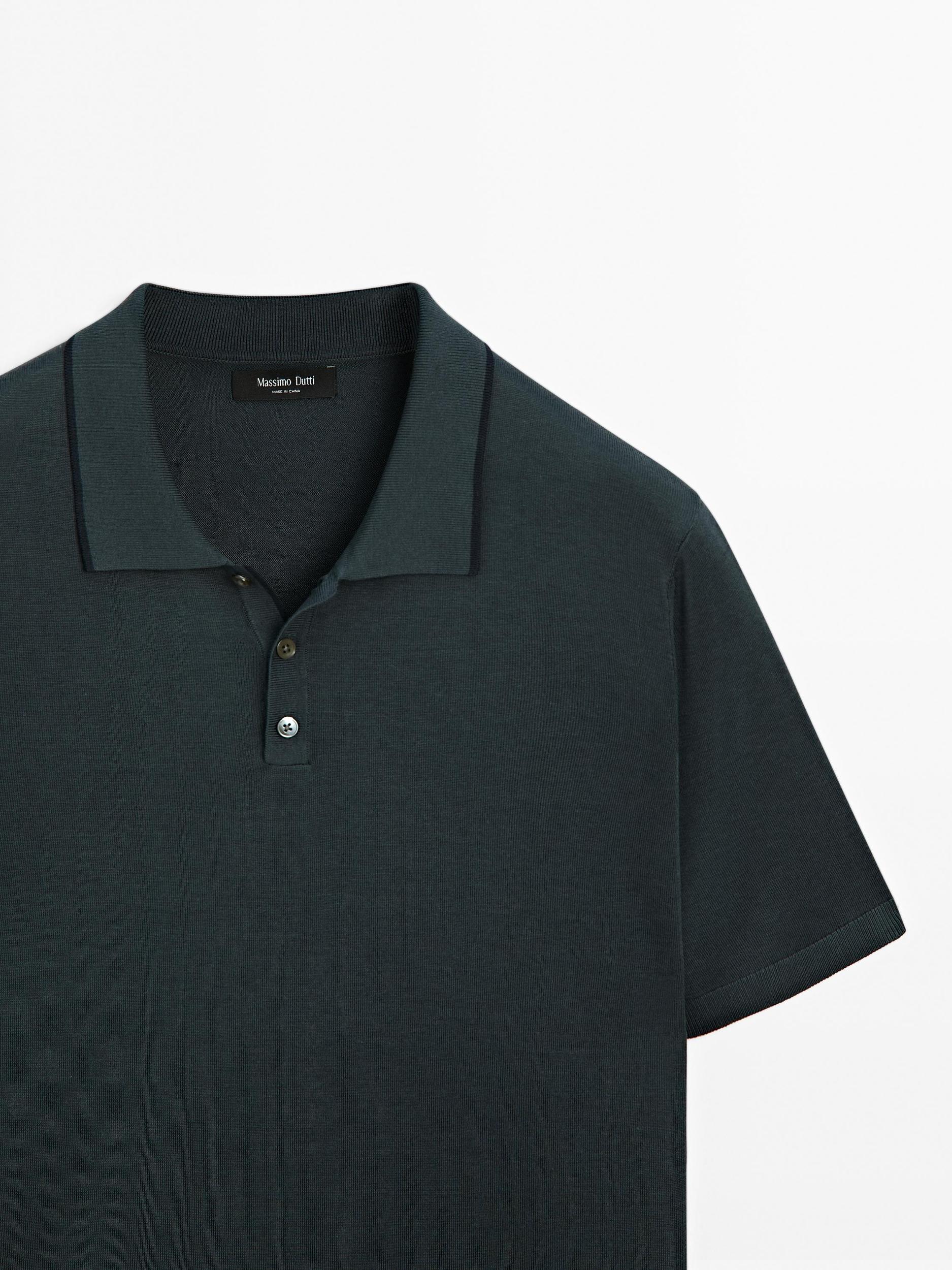 Knit polo shirt with coloured collar detail Product Image