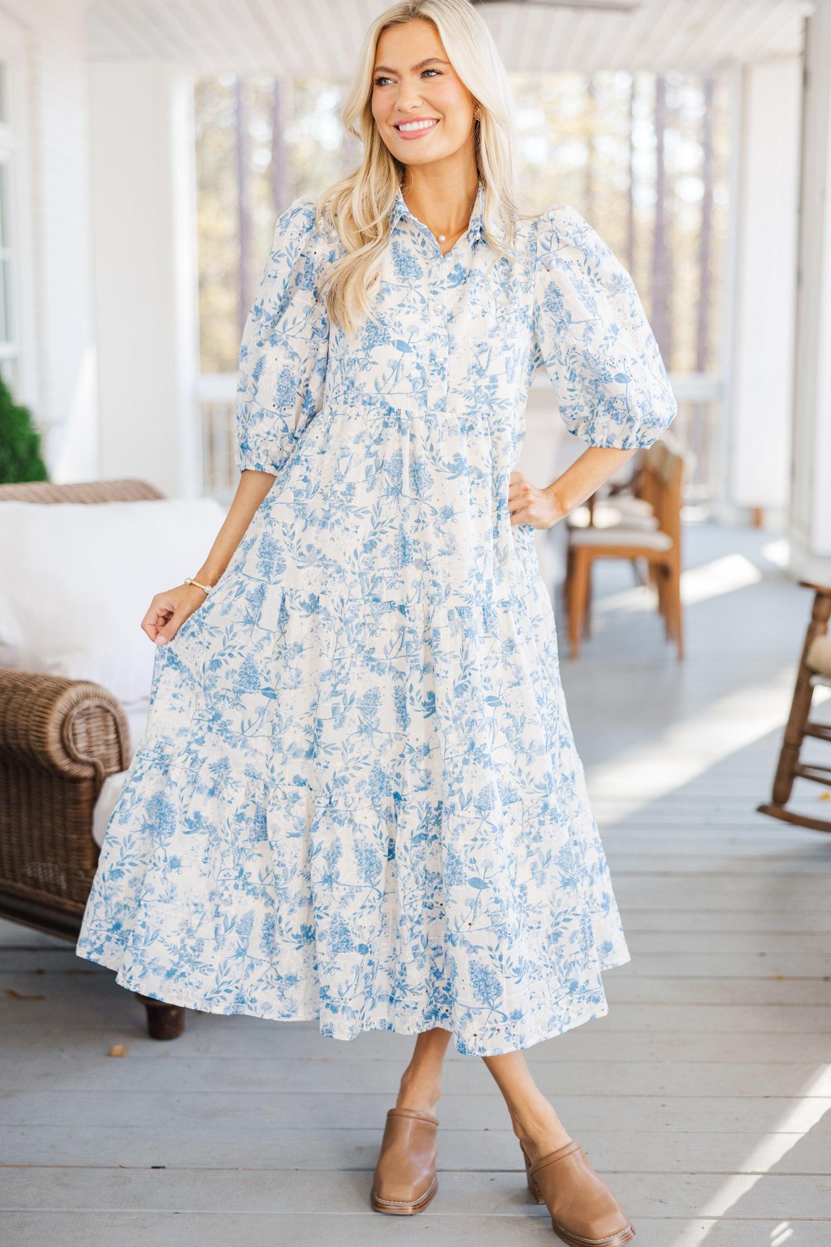 Love Found Blue Toile Midi Dress Female Product Image