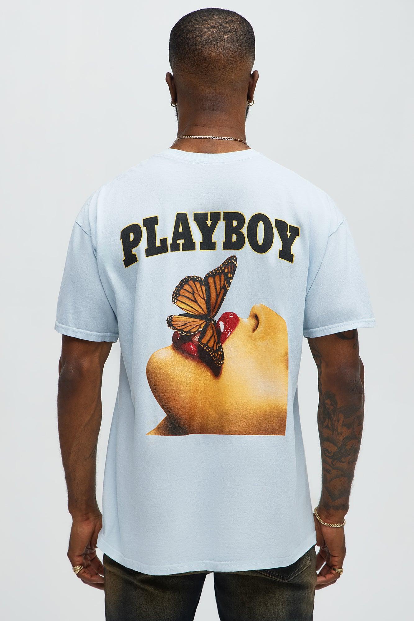 Playboy Butterfly Pinup Short Sleeve Tee - Light Blue Male Product Image