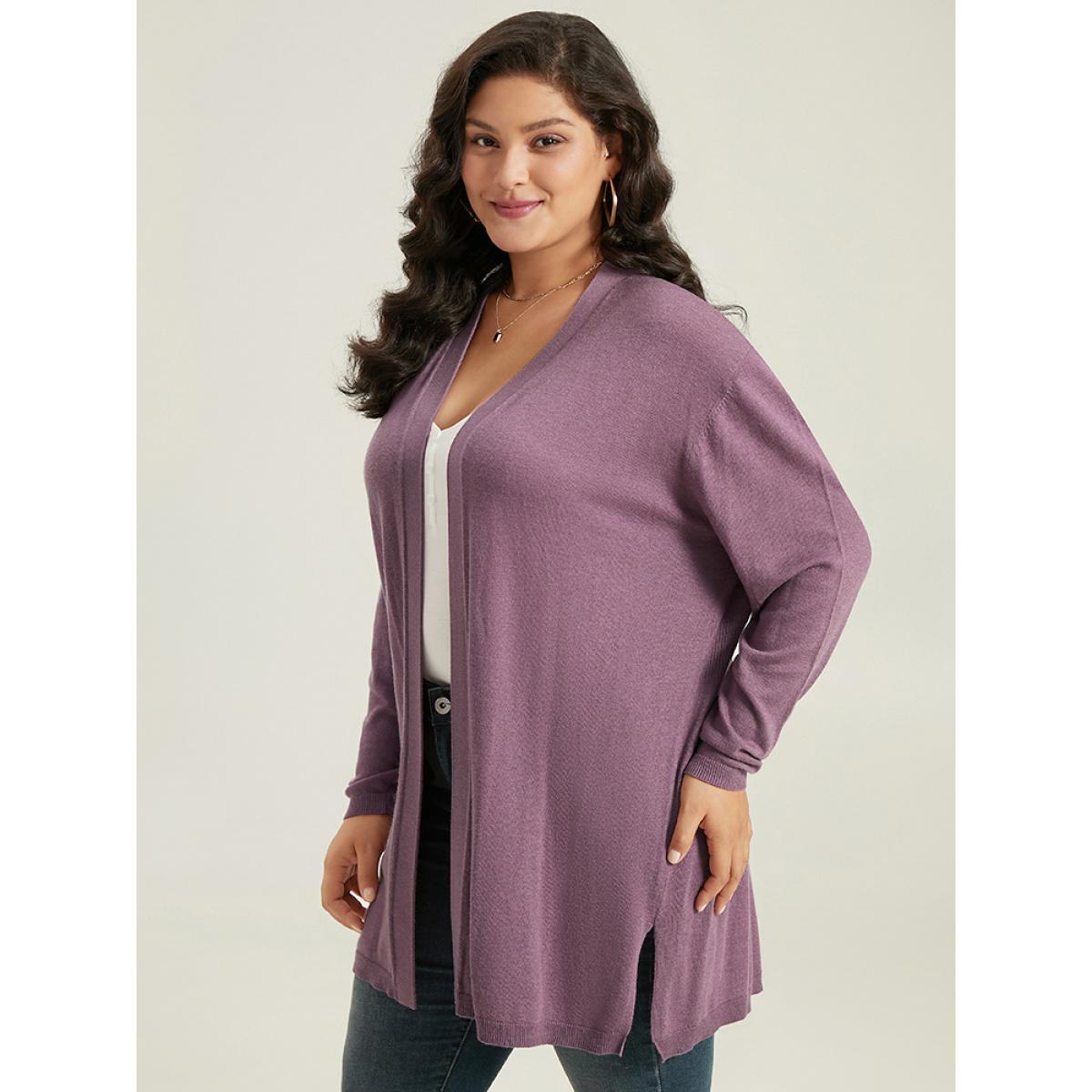 Plus Size Supersoft Essentials Split Hem Open Front Cardigan Mauve Women Casual Loose Long Sleeve Dailywear Cardigans BloomChic 30/6X Product Image