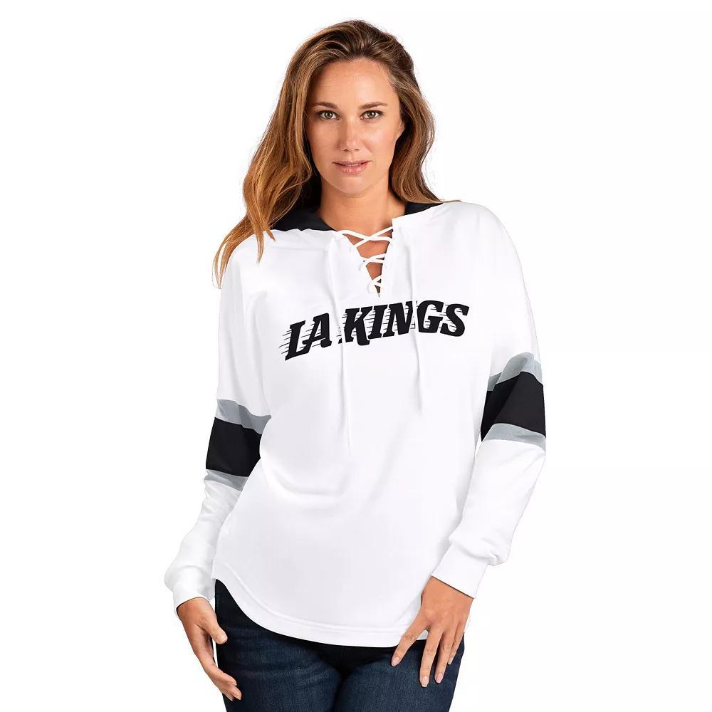 Women's G-III 4Her by Carl Banks  White Los Angeles Kings Goal Zone Long Sleeve Lace-Up Hoodie T-Shirt, Size: Small, Kgs White Product Image