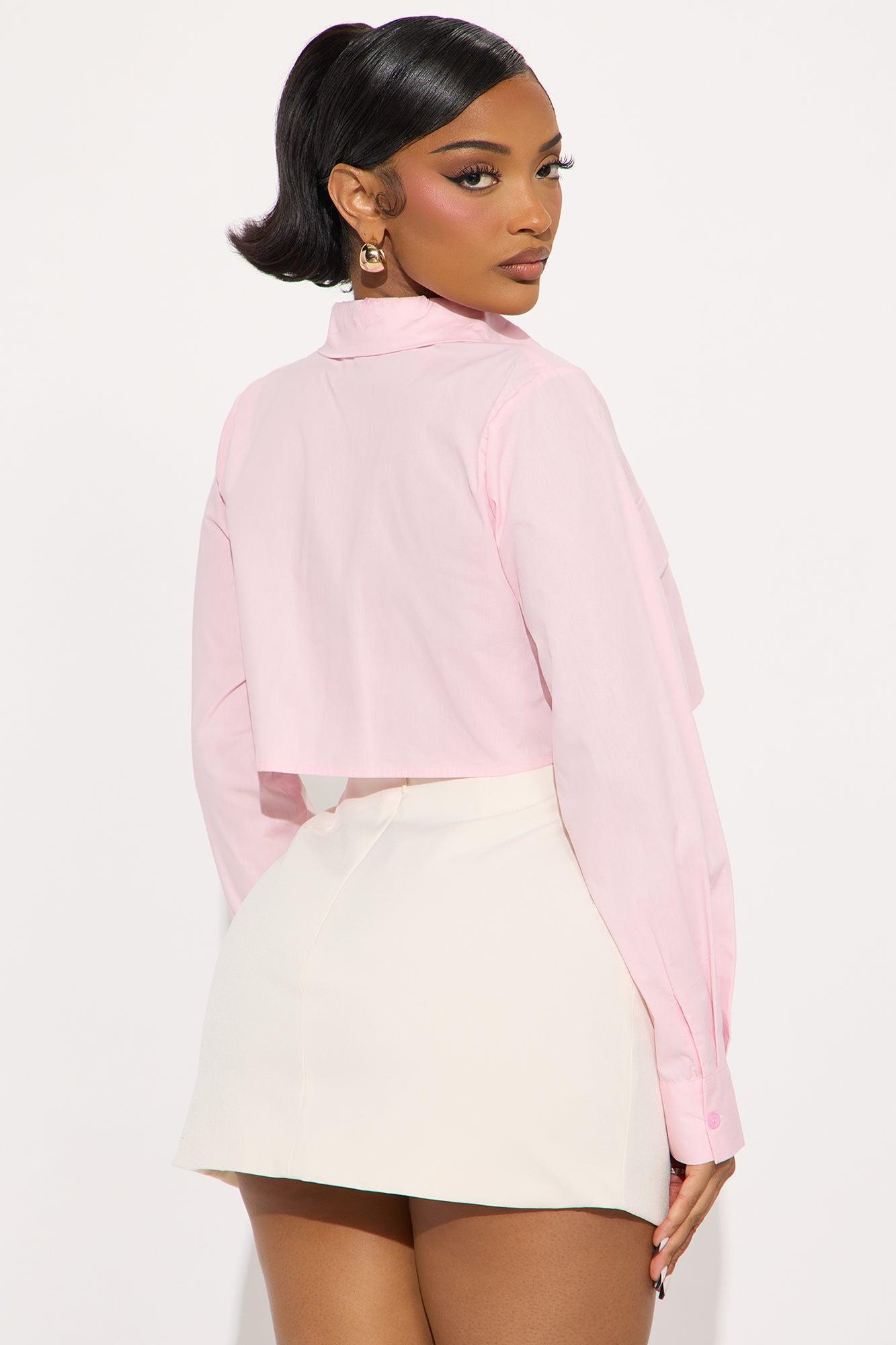 On My Way Cropped Poplin Shirt - Pink Product Image