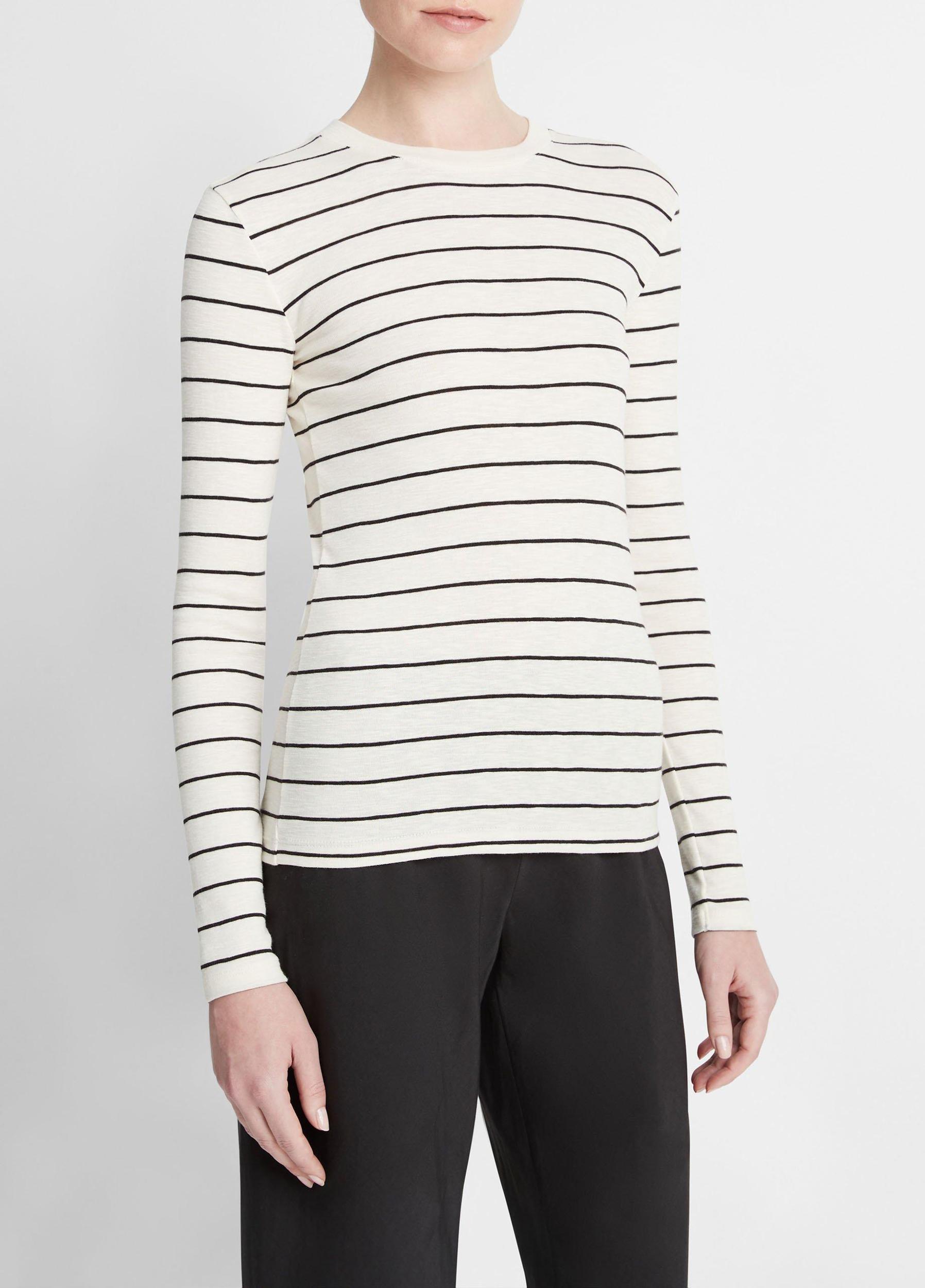 Womens Striped Cotton-Blend Long-Sleeve T-Shirt, Coastal Combo, Size M Vince Product Image