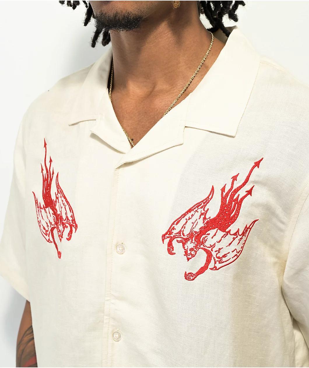 Welcome Hellion Bone Short Sleeve Button Up Shirt Product Image