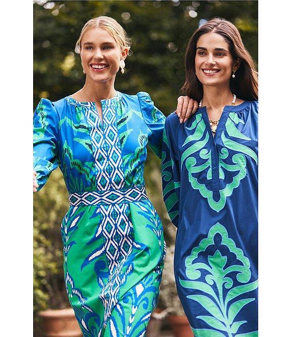 tyler boe Sara Printed Woven Split V-Neck Bracelet Sleeve Dolman Dress Product Image