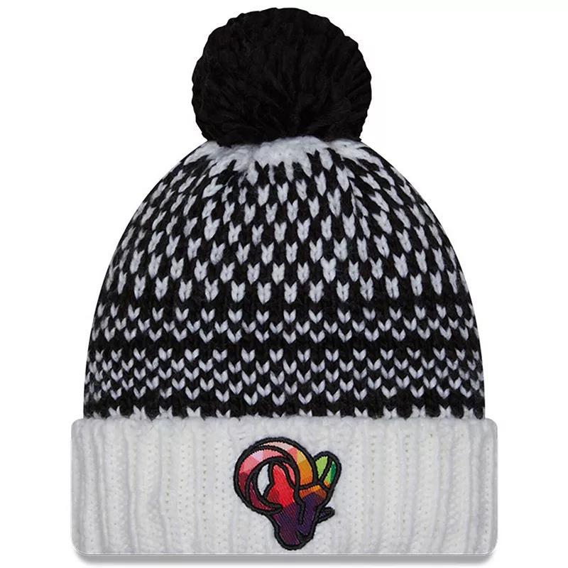 Women's New Era  Black/White Los Angeles Rams 2023 NFL Crucial Catch Cuffed Pom Knit Hat Product Image