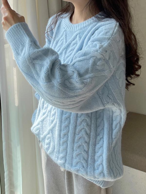 Crew Neck Cable Knit Pullover Sweater Product Image