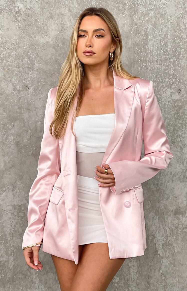 Rose Pink Satin Blazer Product Image