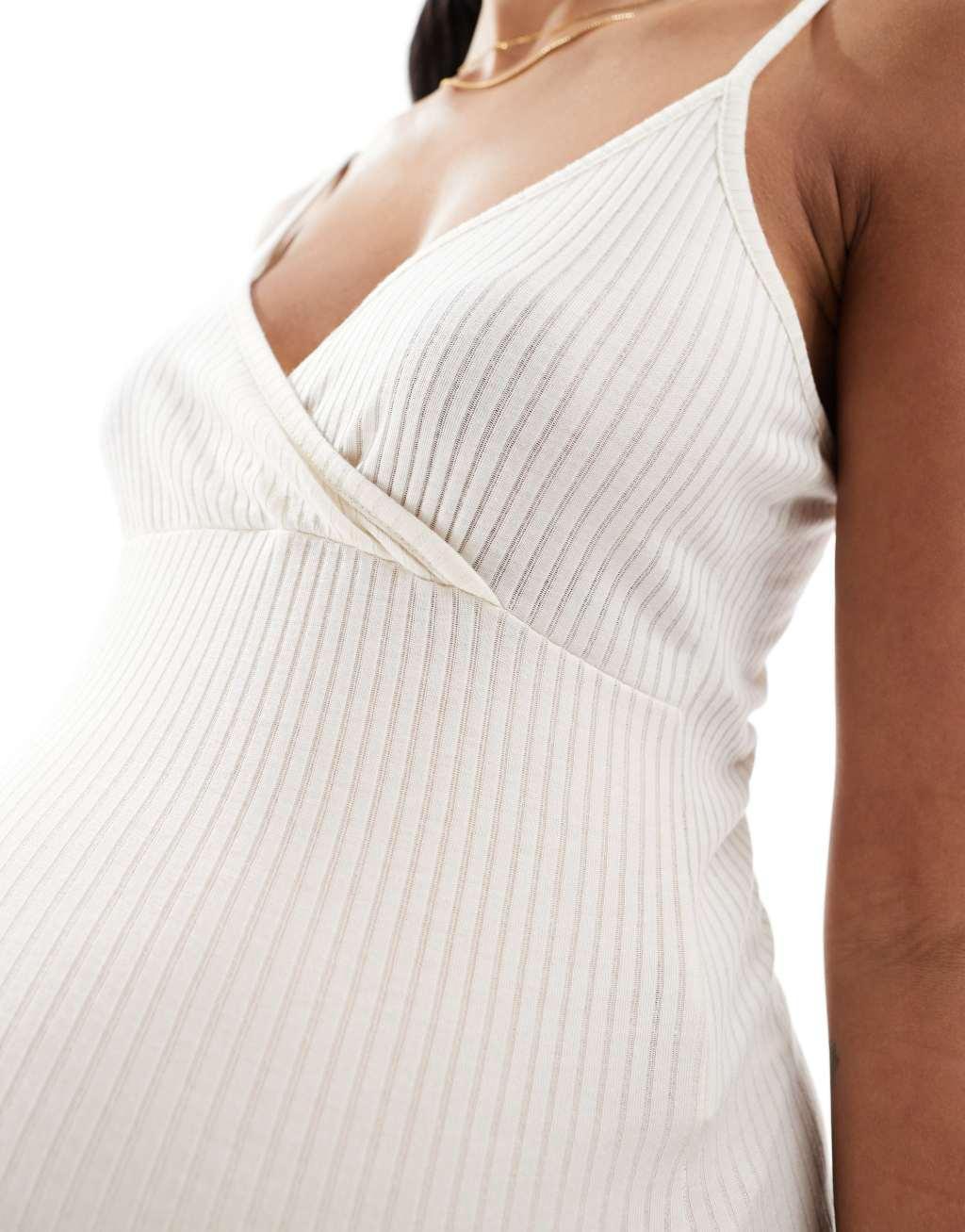 Mamalicious Maternity soft ribbed nursing nightgown in cream Product Image