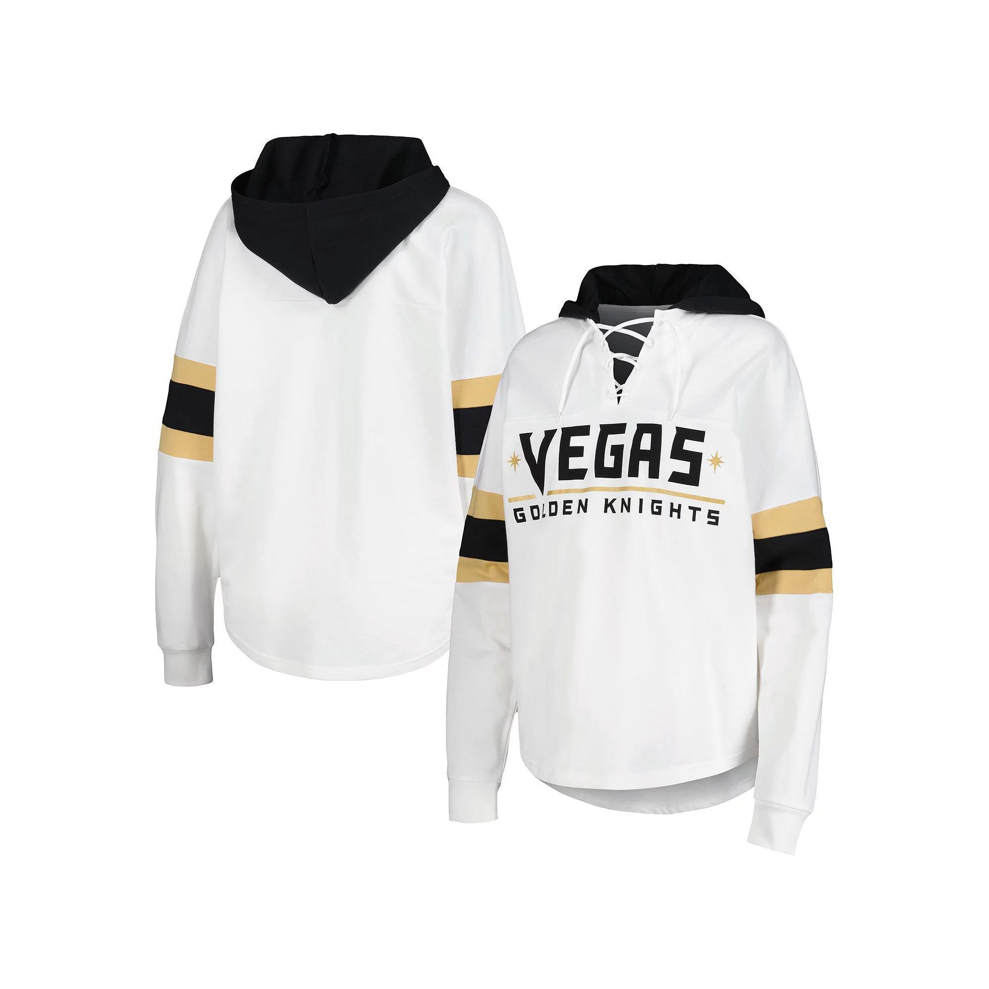 Women's G-III 4Her by Carl Banks White/Black Vegas Golden Knights Goal Zone Long Sleeve Lace-Up Hoodie T-Shirt, Size: XL, Lvk White Product Image