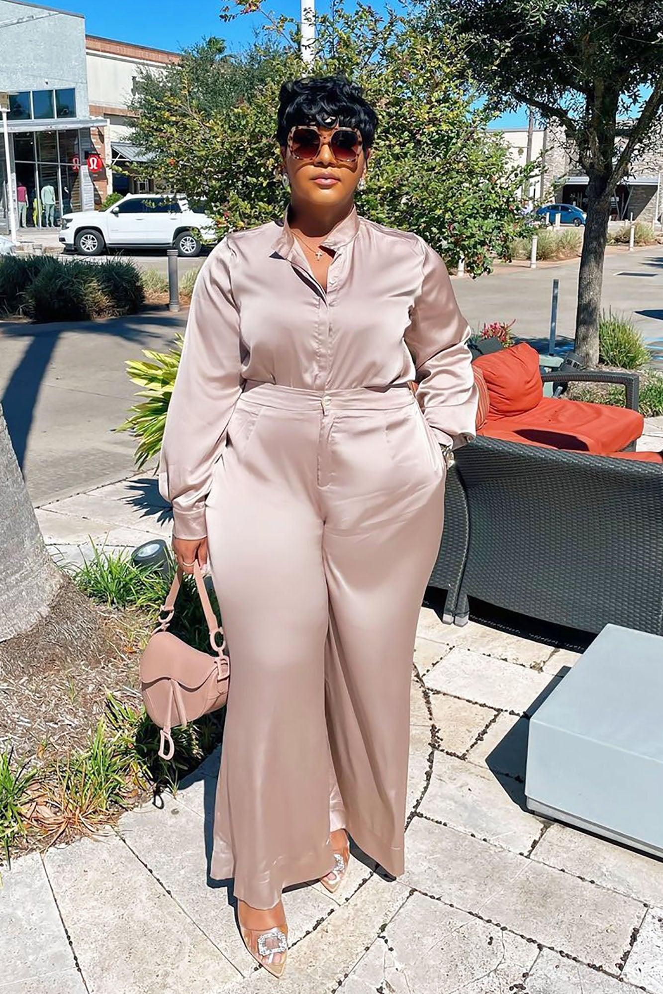Office Favorite Satin Pant Set - Taupe Product Image