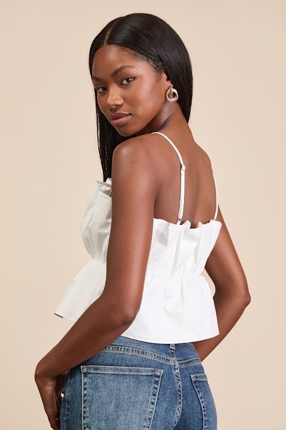 Elaia White Poplin Gathered Peplum Cami Top Product Image